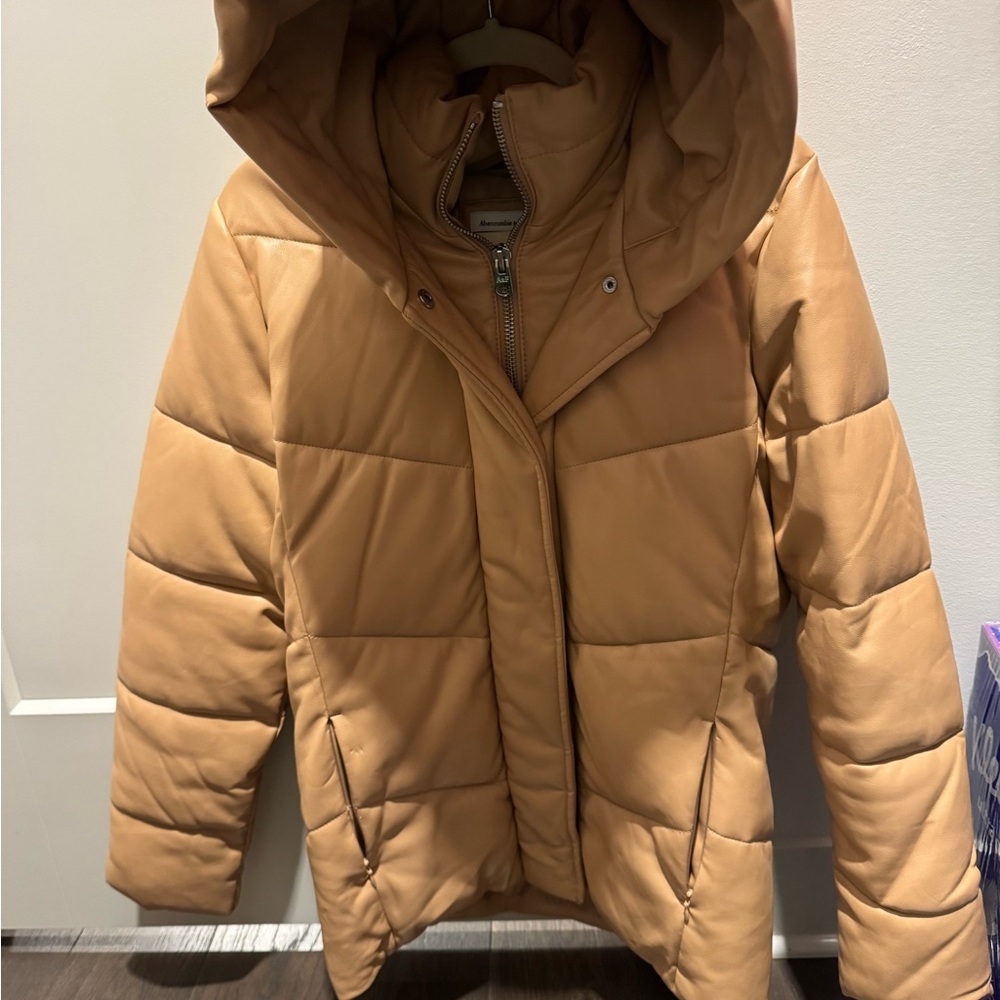Abercrombie & Fitch Tan Vegan Leather Puffer Jacket